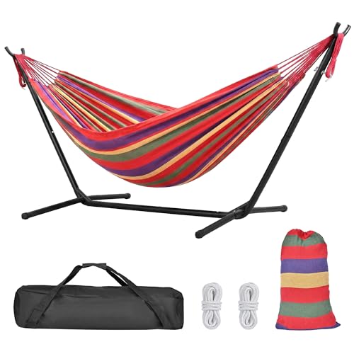 Yardlab 9Ft Double Camping Hammock with Steel Stand, Red | Steel